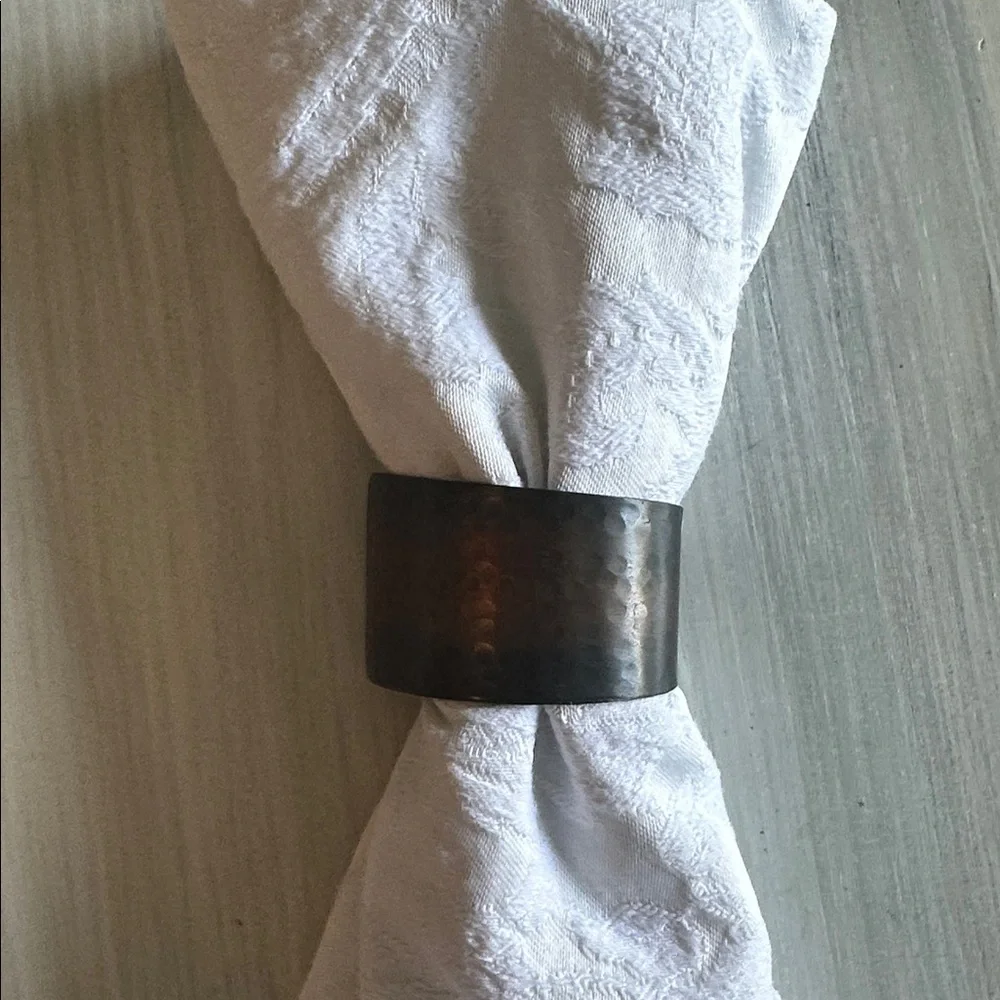 8 Pier One Burnished Copper Hammered Metal Napkin Rings